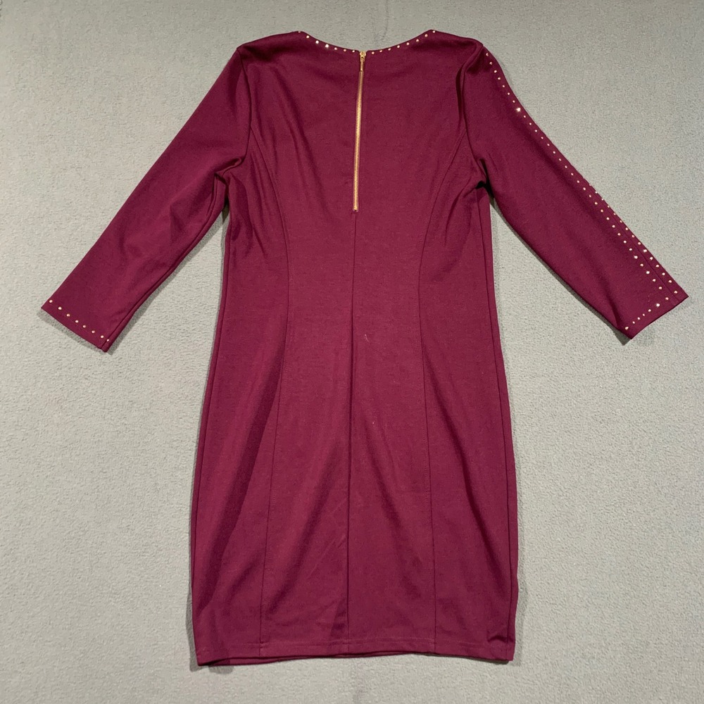 Venus Womens Burgundy Studded Sheath Dress Gold Zipper 3/4 Sleeve Size‎ Medium - Picture 9 of 10